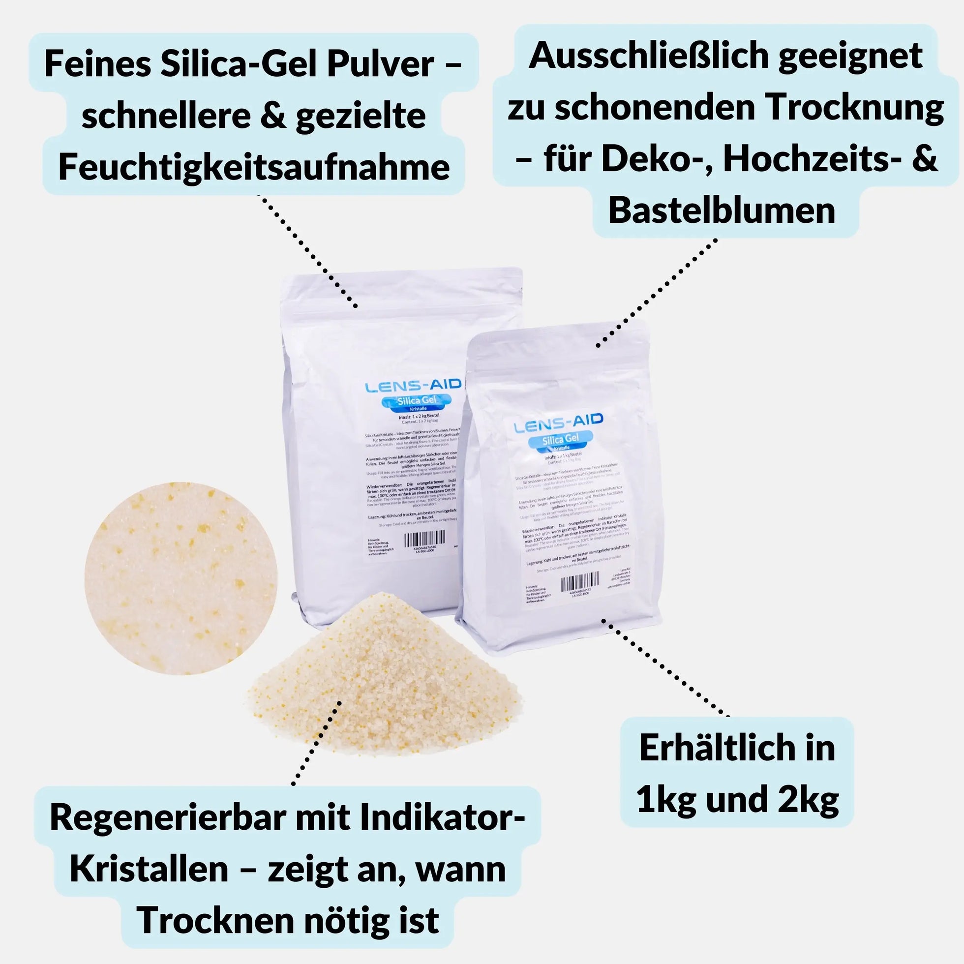 Silica Gel zum Blumen trocknen - feines Pulver mit Farbindikator