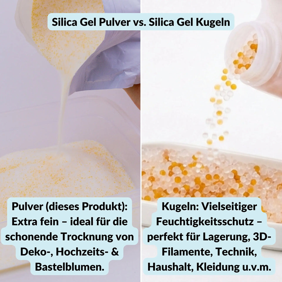 Silica Gel zum Blumen trocknen - feines Pulver mit Farbindikator