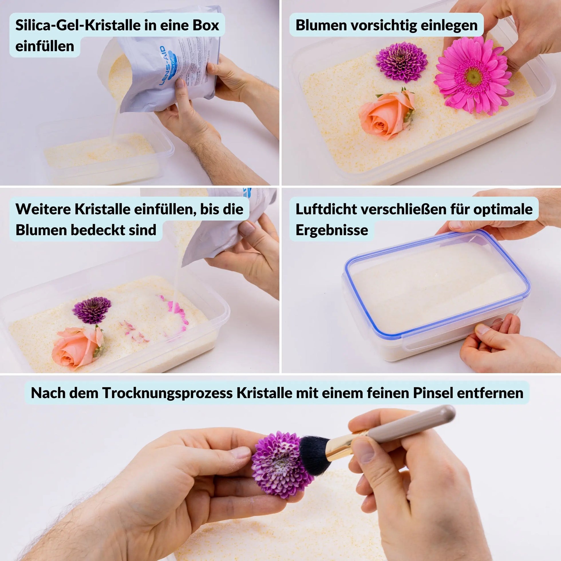 Silica Gel zum Blumen trocknen - feines Pulver mit Farbindikator