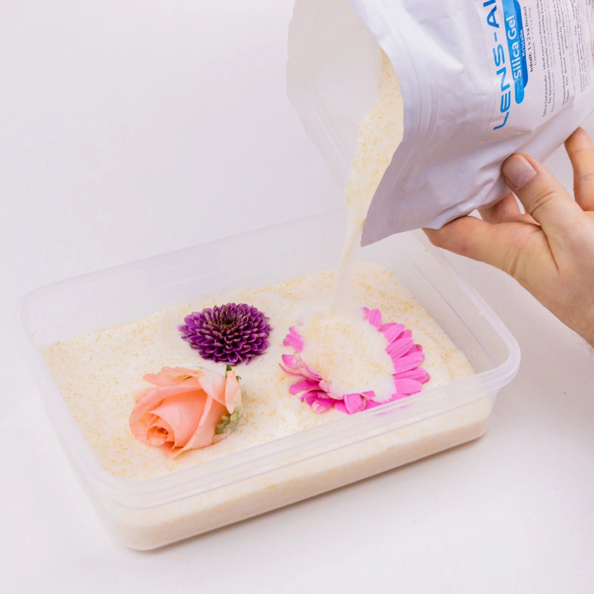 Silica Gel zum Blumen trocknen - feines Pulver mit Farbindikator