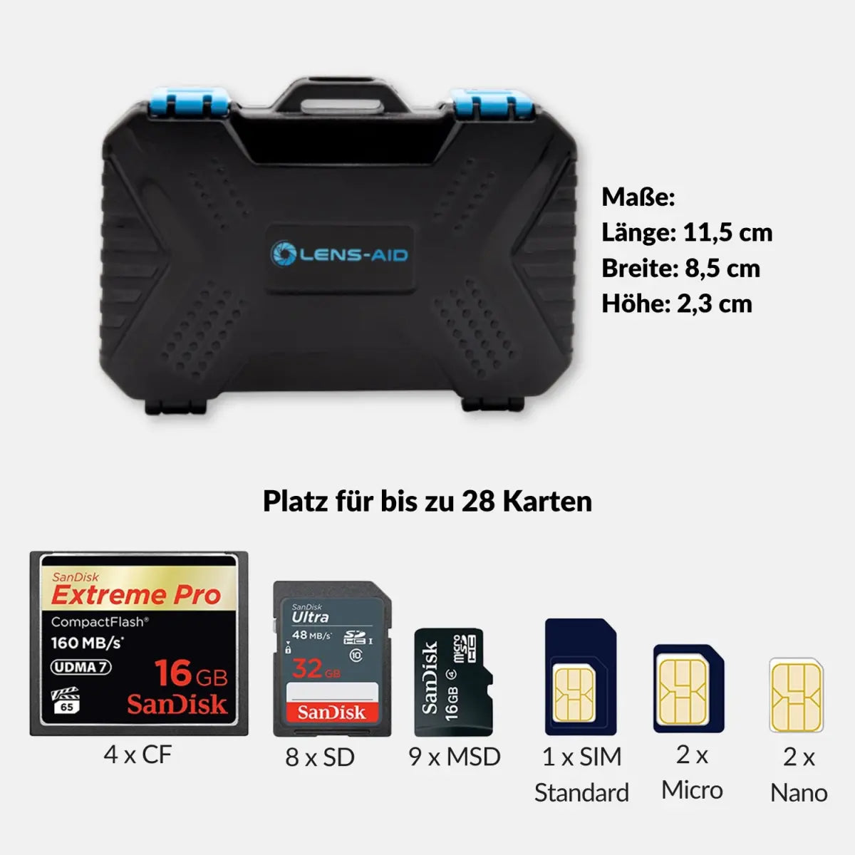 Speicherkarten-Schutzbox zur Aufbewahrung von SD CF Micro-SD TF SIM-Karten