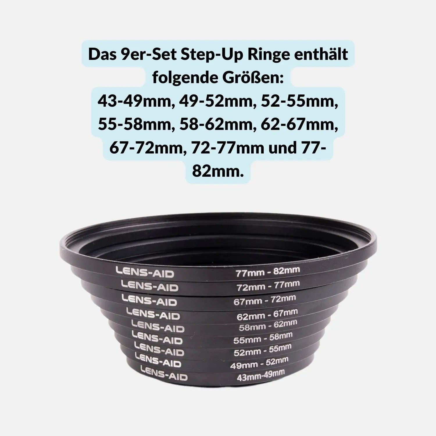 Step Up Ring Set 9-teilig – Filteradapter von 43 bis 82 mm - Kamera & Foto > Kamerazubehör Objektivzubehör Adapterringe