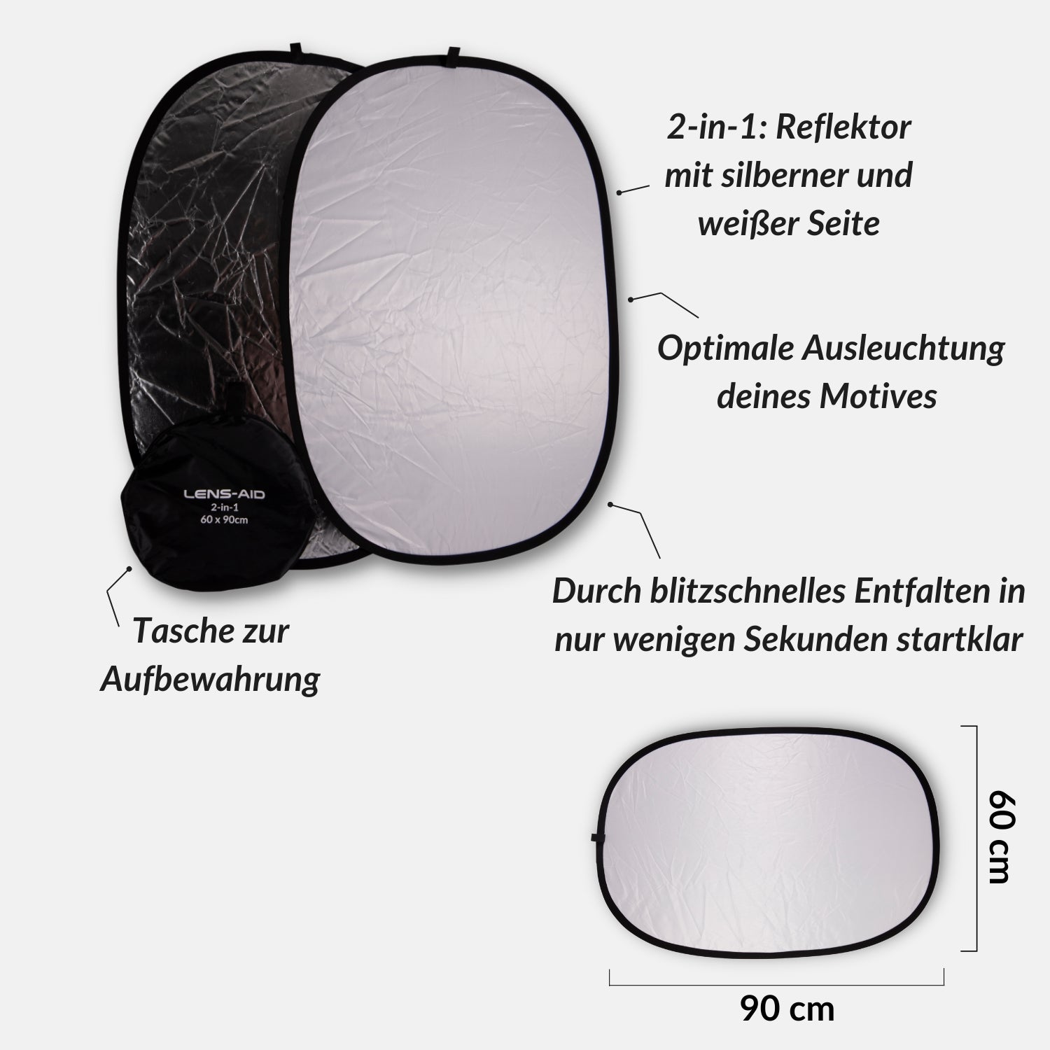 Faltreflektor (60x90cm) + Reflektorklemme im Set