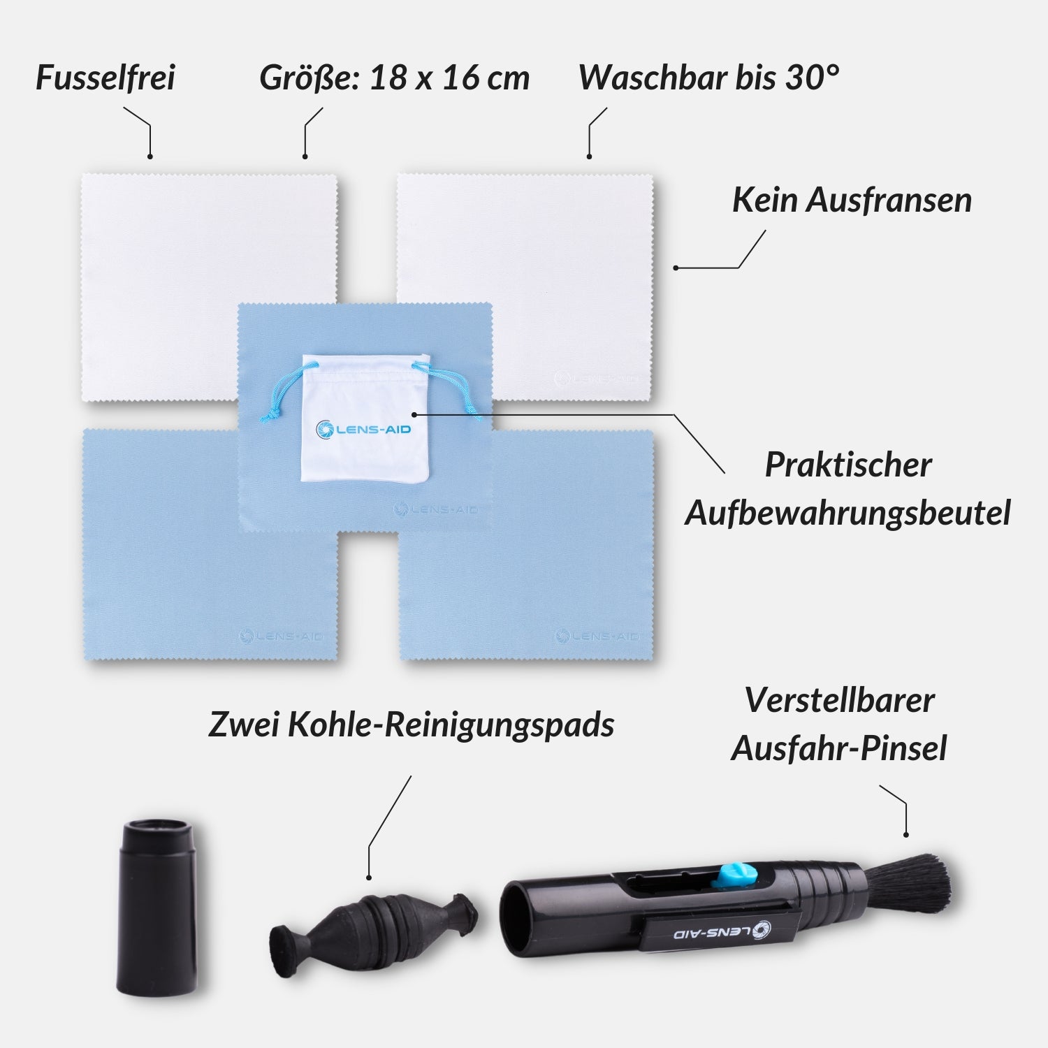 2er-Set: Lens-Pen und Mikrofasertücher