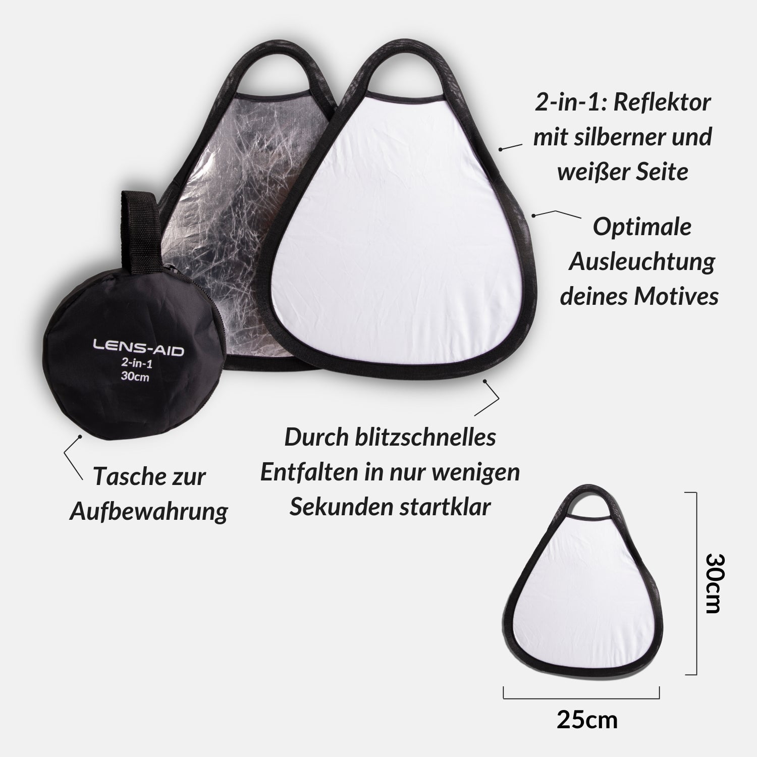 Mini-Faltreflektor (30 cm) zur optimalen Ausleuchtung kleiner Objekte