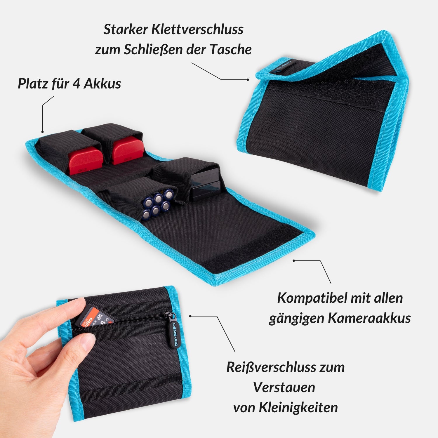 Kamera Akku-Tasche für bis zu 4 Akkus & Batterien