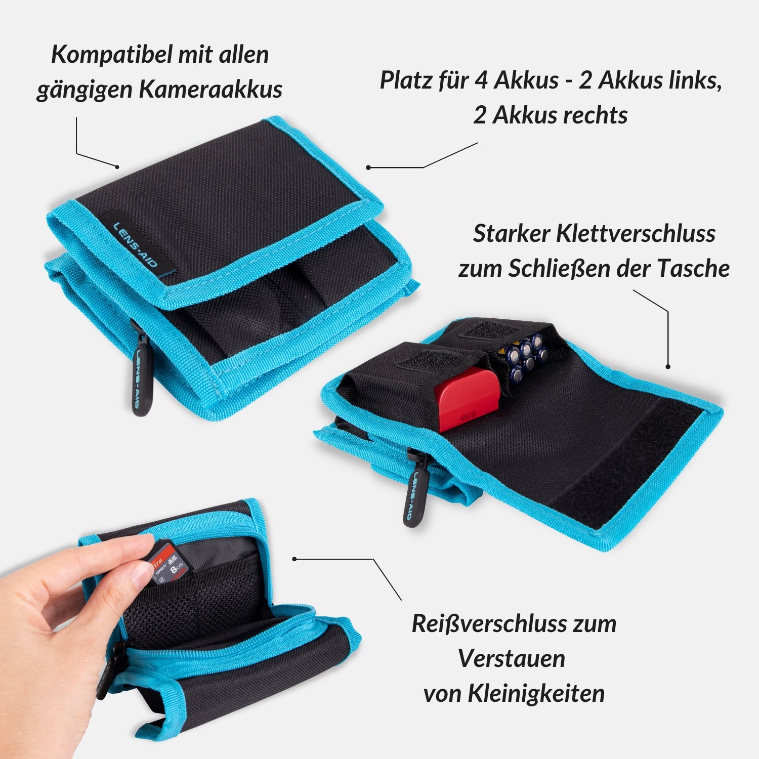 Kamera Akku-Tasche für bis zu 4 Akkus & Batterien